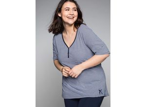4061303822368 - Große Größen Schlafanzugshirt mit Halbarm und Zierknopfleiste marine-weiß Gr52 54 4061303822368 - Große Größen Schlafanzugshirt mit Halbarm und Zierknopfleiste marine-weiß Gr52 54