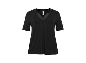 4061303888791 - Große Größen Shirt mit Blende aus Chiffon am Ausschnitt schwarz Gr44 46