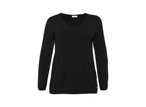 4061303894051 - Große Größen Pullover mit V-Ausschnitt und sheego-Applikation schwarz Gr52 54