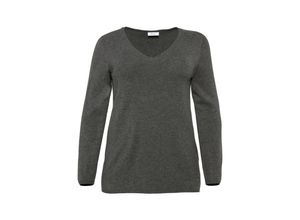 4061303894082 - Große Größen Pullover mit V-Ausschnitt und sheego-Applikation grau meliert Gr48 50