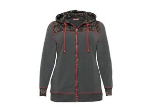 4061303904590 - Große Größen Sweatjacke mit Kontrastdetails und Kapuze anthrazit meliert Gr48 50