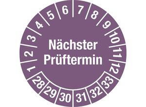 4061466112986 - Nächster Prüftermin Mehrjahreszahlen Dokumentenfolie Ø 25 mm VE 10 Stk 28 - 33 violett