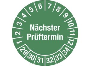 4061466112993 - Nächster Prüftermin Mehrjahreszahlen Dokumentenfolie Ø 25 mm VE 10 Stk 29 - 34 grün