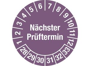 4061466113013 - Nächster Prüftermin Mehrjahreszahlen Dokumentenfolie Ø 30 mm VE 10 Stk 28 - 33 violett