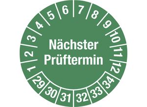 4061466113341 - Mehrjahresplakette Nächster Prüftermin Dokumentenfolie Ø 20 mm 29 - 34 grün