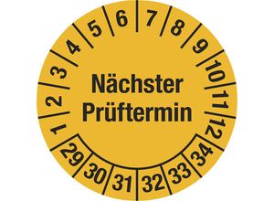 4061466113464 - Mehrjahresplakette Nächster Prüftermin Dokumentenfolie Ø 20 mm 29 - 34 gelb