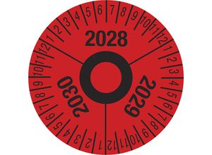 4061466114249 - Prüfplakette Mehrjahreszahlen rot Folie Ø 40 mm VE 10 Stk 2028 - 2030