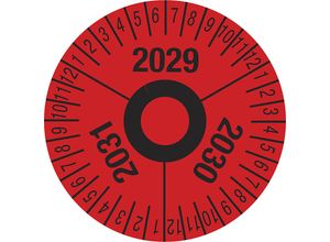 4061466114256 - Prüfplakette Mehrjahreszahlen rot Folie Ø 40 mm VE 10 Stk 2029 - 2031