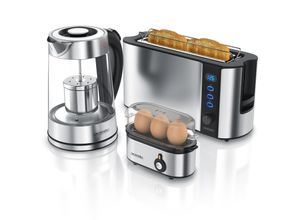 4061474009681 - Arendo Frühstücks-Set in Edelstahl Optik - Wasserkocher Toaster und Eierkocher