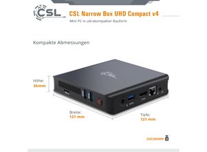 4061474193373 - CSL Mini-PC Narro Box Ultra HD Compact v4   1000 GB Win 11 Home Computer 2m HDMI Kabel Gr Microsoft Windows 11 Home (64 Bit) 4 GB RAM 128 GB + 1000 GB SSD schwarz Mini PC