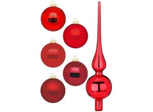 4061752180323 - Weihnachtsbaumkugel MAGIC BY INGE Ruby Red Weihnachtsdeko Christbaumschmuck Weihnachtsbaumkugeln rot Weihnachtskugeln Christbaumkugeln aus Glas 45 Kugeln Ø ca 4-6 cm inkl Spitze 28 cm