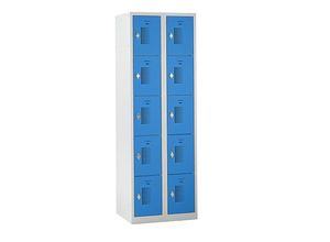 4061753004000 - eurokraft basic AMSTERDAM Schließfachschrank 2 Abteile BxH 600 x 1800 mm 10 Fächer Drehriegel für Vorhängeschloss lichtgrau lichtblau