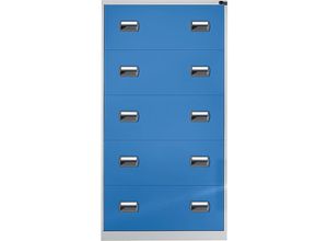 4061753005908 - eurokraft basic Hängeregistraturschrank 2-bahnig 5 Schübe lichtgrau   lichtblau