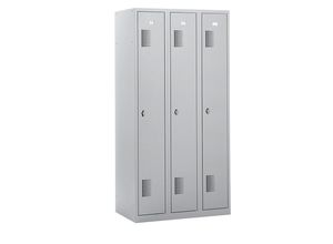 4061753006394 - eurokraft basic AMSTERDAM Garderobenschrank Höhe 1800 mm Breite 900 mm 3 Abteile mit Vorhängeschlossvorrichtung lichtgrau