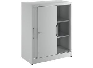 4061753034243 - eurokraft pro Schiebetürschrank Höhe 1200 mm mit 2 Fachböden HxB 1200 x 1000 mm Tiefe 500 mm Türen lichtgrau RAL 7035