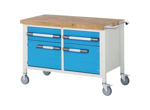 4061753038418 - eurokraft pro Fahrbare Werkbank Serie 8 Gestellbauweise 2 Schubladen 2 Türen BxT 1250 x 700 mm