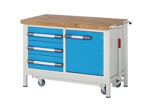 4061753038470 - eurokraft pro Fahr- und absenkbare Werkbank Gestellbauweise Serie 8 3 Schubladen 1 Tür BxT 1250 x 700 mm