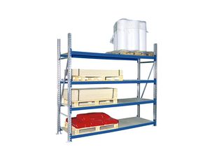 4061753067135 - eurokraft pro Weitspannregal mit Spanplattenböden Tiefe 1100 mm Traversenlänge 1350 mm Höhe 2500 mm Grundfeld blau RAL 5010