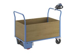 4061753236906 - eurokraft pro Plattformwagen mit Elektroantrieb 4 hohe MDF-Wände LxBxH 1620 x 800 x 1300 mm