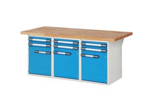 4061753257697 - eurokraft pro Werkbank Baukastensystem Serie 7000 6 Schubladen 3 Türen BxT 2000 x 900 mm