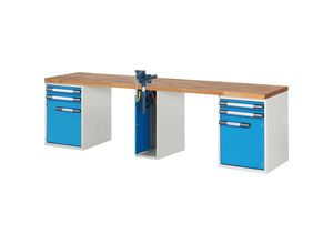 4061753257840 - eurokraft pro Werkbank Baukastensystem Serie 7000 4 Schubladen 2 Türen 1 Schraubstock mittig BxT 3000 x 700 mm