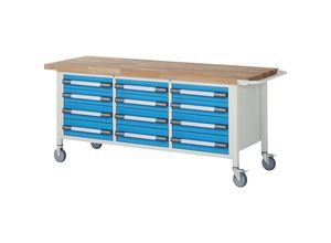 4061753265586 - eurokraft pro Fahrbare Werkbank Serie 8 Gestellbauweise 12 Schubladen BxT 2000 x 700 mm