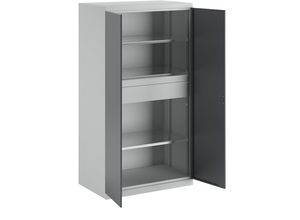 4061753275554 - eurokraft pro Materialschrank Tiefe 650 mm 3 Fachböden + 2 Schubladen Türen grau