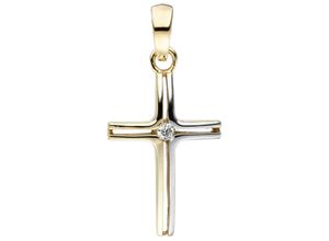 4061861027434 - Kreuz-Anhänger JOBO Anhänger Kreuz Schmuckanhänger Gr Gelbgold 375 gelb (gelbgold 375) Damen Anhänger 375 Gold bicolor mit Zirkonia