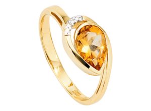 4061861031905 - Diamantring JOBO Fingerringe Gr 54 SI = kleine Einschlüsse Gelbgold 585-Diamanten gelb (gelbgold 585) Damen Diamantringe 585 Gold mit Citrin und 4 Diamanten