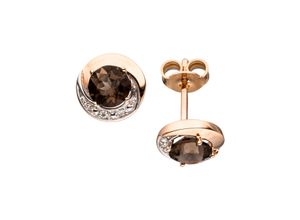 4061861033374 - Paar Ohrstecker JOBO Ohrringe Gr P2 = erkennbare Einschlüsse Roségold 585-Diamanten rosegold (roségold 585) Damen Ohrstecker rund 585 Roségold mit 4 Diamanten und Rauchquarz