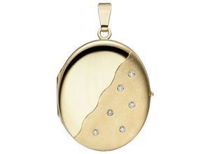 4061861046091 - Medallion-Anhänger JOBO Anhänger Medaillon oval Schmuckanhänger Gr SI = kleine Einschlüsse Gelbgold 585-Diamanten gelb (gelbgold 585) Damen Anhänger 585 Gold mit 6 Diamanten