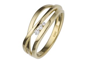 4061861106986 - Diamantring JOBO Fingerringe Gr 52 SI = kleine Einschlüsse Gelbgold 585-Diamanten gelb (gelbgold 585) Damen Diamantringe breit 585 Gold mit 3 Diamanten