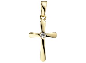 4061861116091 - Kreuz-Anhänger JOBO Anhänger Kreuz Schmuckanhänger Gr Gelbgold 375 gelb (gelbgold 375) Damen Anhänger 375 Gold mit 1 Zirkonia