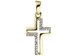 4061861116107 - Kreuz-Anhänger JOBO Anhänger Kreuz Schmuckanhänger Gr Gelbgold 375 gelb (gelbgold 375) Damen Anhänger 375 Gold mit 18 Zirkonia