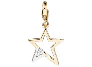 4061861117432 - Charm-Einhänger JOBO Stern Charms gelb (gelbgold 375) Damen Charms Anhänger 375 Gold bicolor mit 1 Zirkonia