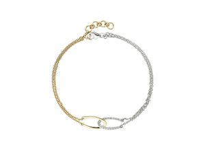 4061861118538 - Goldarmband JOBO Armbänder Gr Gelbgold 585-Weißgold 585-Diamanten gelb (gelbgold 585) Damen Armbänder Gold 2-reihig 585 bicolor mit 18 Diamanten 195 cm