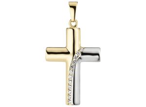 4061861119450 - Kreuz-Anhänger JOBO Anhänger Kreuz Schmuckanhänger Gr Gelbgold 333 goldfarben (gelbgold 333) Damen Anhänger 333 Gold bicolor mit 12 Zirkonia