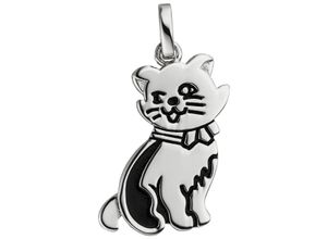 4061861135108 - Ketten-Anhänger JOBO Anhänger Katze Schmuckanhänger Gr Silber 925 (Sterlingsilber) silberfarben (silber 925) Damen 925 Silber mit schwarzen Lackeinlagen