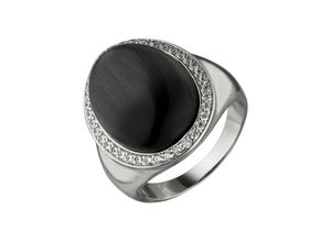 4061861135948 - Fingerring JOBO Fingerringe Gr 50 Silber 925 (Sterlingsilber) schwarz (schwarz schwarz) Damen Fingerringe 925 Silber mit Mondstein-Imitation und 38 Zirkonia