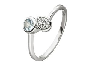 4061861137843 - Fingerring JOBO Fingerringe Gr 50 Silber 925 (Sterlingsilber) silberfarben (silber 925 blau) Damen 925 Silber mit Blautopas und 9 Zirkonia