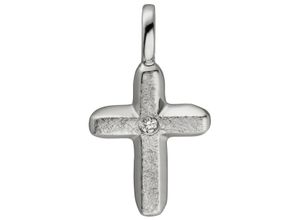 4061861141680 - Kreuz-Anhänger JOBO Anhänger Kreuz Schmuckanhänger Gr SI = kleine Einschlüsse Weißgold 585-Diamanten weiß (weißgold 585) Damen Anhänger 585 Weißgold eismatt mit 1 Diamant