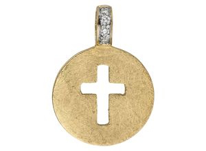 4061861141697 - Ketten-Anhänger JOBO Anhänger Kreuz Schmuckanhänger Gr SI = kleine Einschlüsse Gelbgold 585-Diamanten gelb (gelbgold 585) Damen Anhänger 585 Gold eismatt mit 4 Diamanten