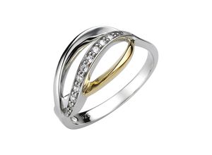 4061861143769 - Fingerring JOBO Fingerringe Gr 52 Silber 925 (Sterlingsilber) silberfarben (silber 925 weiß) Damen 925 Silber bicolor vergoldet mit 9 Zirkonia