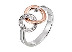 4061861153195 - Fingerring JOBO Fingerringe Gr 50 Silber 925 (Sterlingsilber) silberfarben (silber 925 weiß) Damen Fingerringe 925 Silber bicolor vergoldet mit 18 Zirkonia