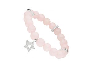 4061861163859 - Armband JOBO Stern Armbänder Gr Silikon rosa (rosa rosa) Damen Armbänder Rosenquarz Zirkonia 925 Silber