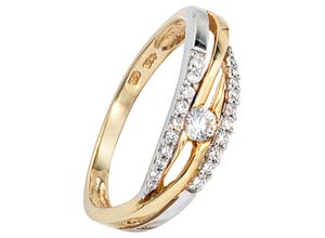 4061861165877 - Goldring JOBO Ring mit Zirkonia Fingerringe Gr 50 Gelbgold 333-Weißgold 333 goldfarben (gelbgold 333) Damen Fingerringe 333 Gold bicolor