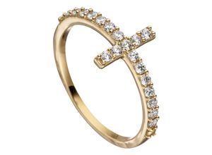 4061861170598 - Fingerring JOBO Ring mit Kreuz Fingerringe Gr 52 Gelbgold 333 goldfarben (gelbgold 333) Damen Fingerringe 333 Gold mit 19 Zirkonia