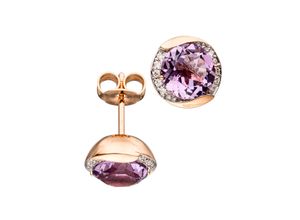 4061861171007 - Paar Ohrstecker JOBO Ohrringe mit Amethyst und 20 Diamanten Ohrringe Gr SI = kleine Einschlüsse Roségold 585-Diamanten rosegold (roségold 585) Damen Ohrstecker rund 585 Roségold