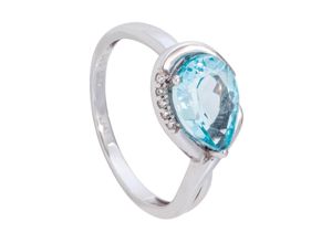 4061861171052 - Fingerring JOBO Ring mit Blautopas und 5 Diamanten Fingerringe Gr 54 P2 = erkennbare Einschlüsse Weißgold 585-Diamanten weiß (weißgold 585) Damen Diamantringe 585 Weißgold