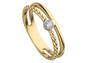 4061861180054 - Fingerring JOBO 2-reihiger Ring mit Diamant 007 ct Fingerringe Gr 54 SI = kleine Einschlüsse Gelbgold 585-Diamanten gelb (gelbgold 585) Damen Diamantringe 585 Gold